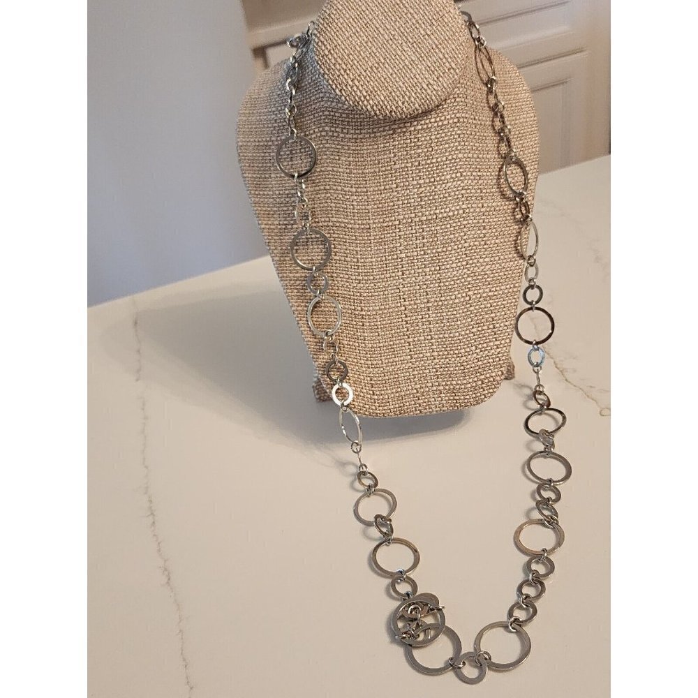 Chico's Silver Tone Necklace Connected Circle Metal Chains - Picture 4 of 7